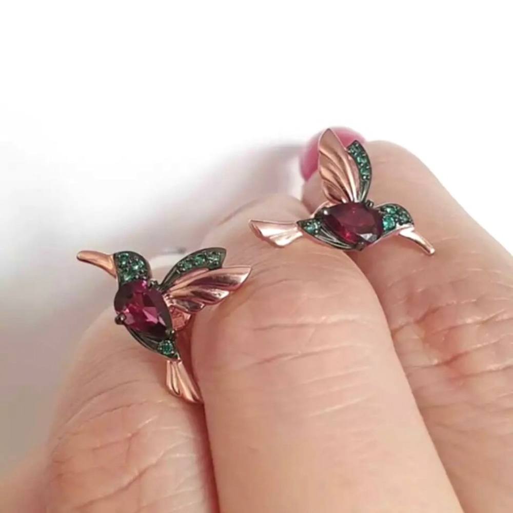 Colorful Hummingbird Jewel Dangle Threader Earring - Picture 7 of 9